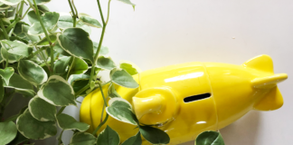 planta vista de cima com cofre em formato de submarino amarelo